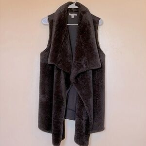 Peace & Pearls Black plush Flyaway faux fur Vest warm ribbed sweater back XL